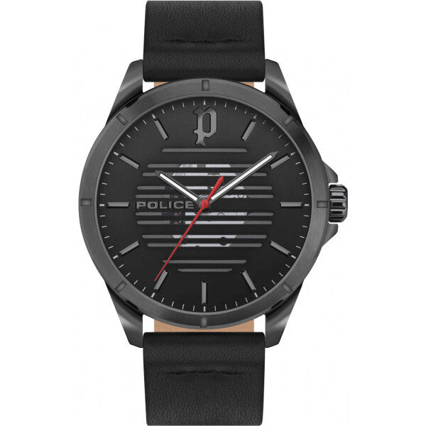 Police black men's watch with leather strap, imported from the UK