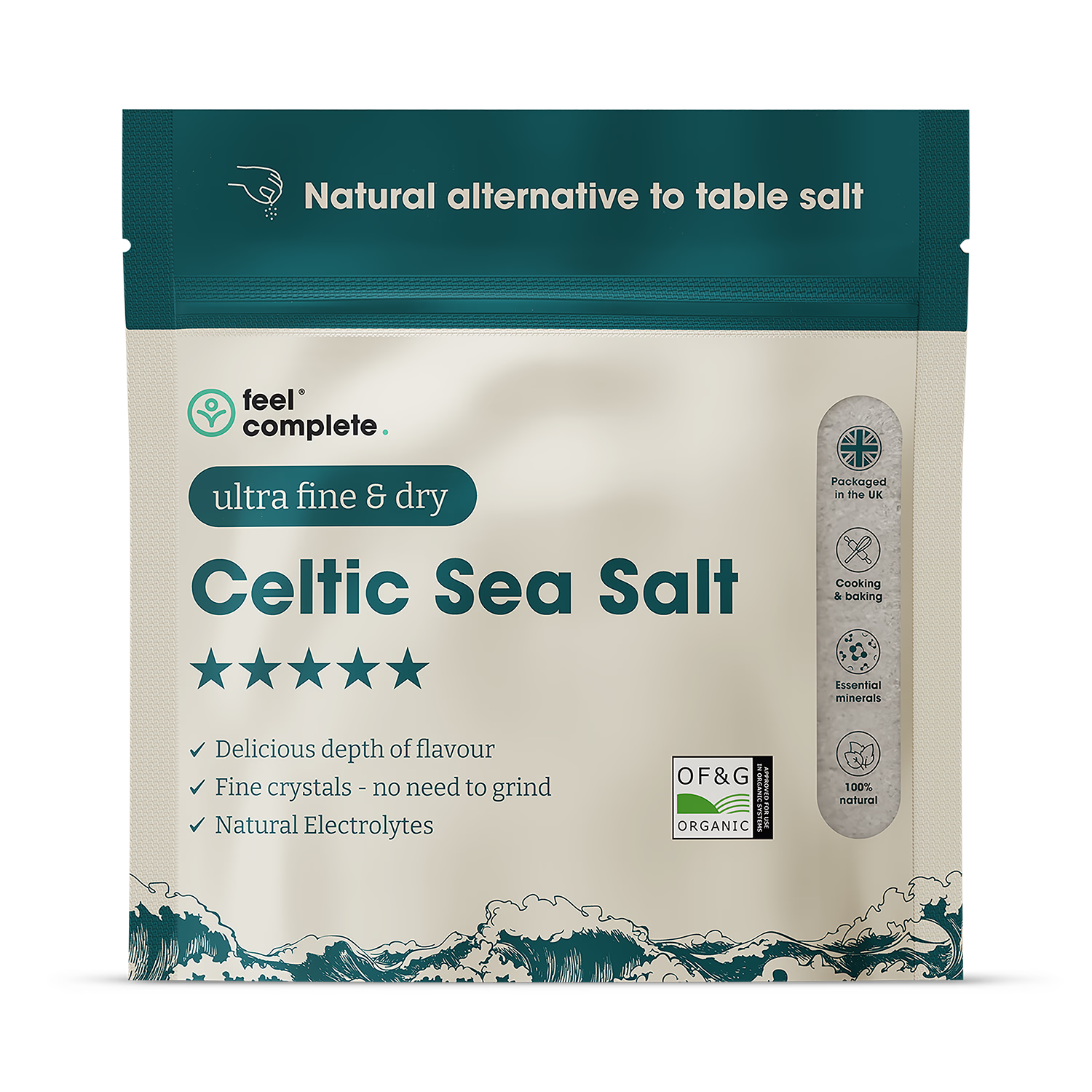 Feel Complete Celtic sea salt ultra fine dry 200g, UK version