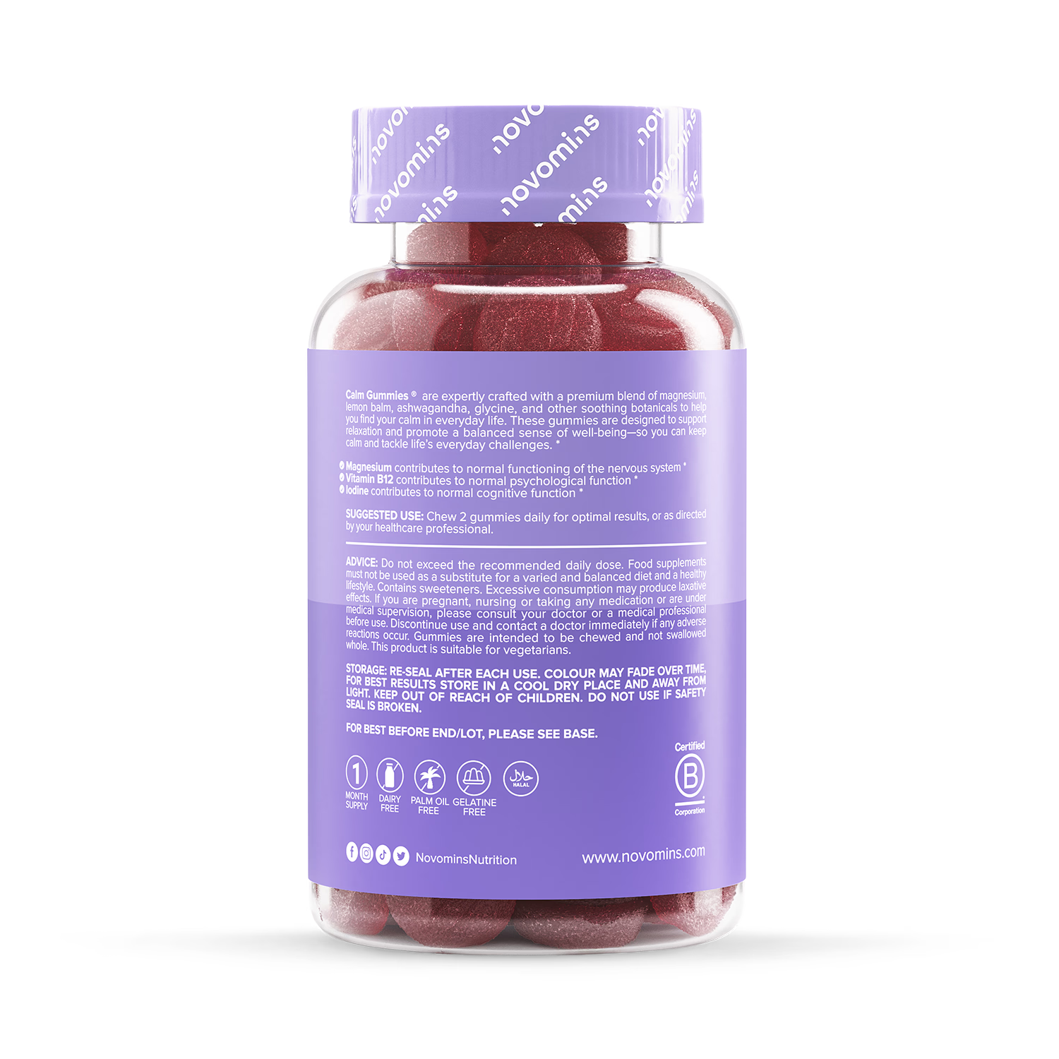 Novomins Calm Magnesium Glycinate Gummies 60, imported from the UK