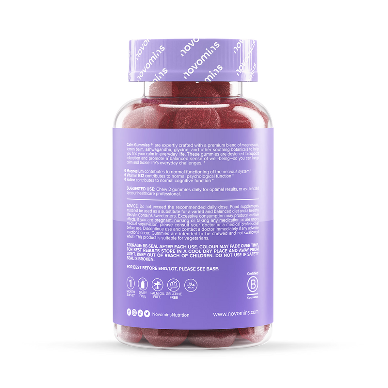 Novomins Calm Magnesium Glycinate Gummies 60, imported from the UK