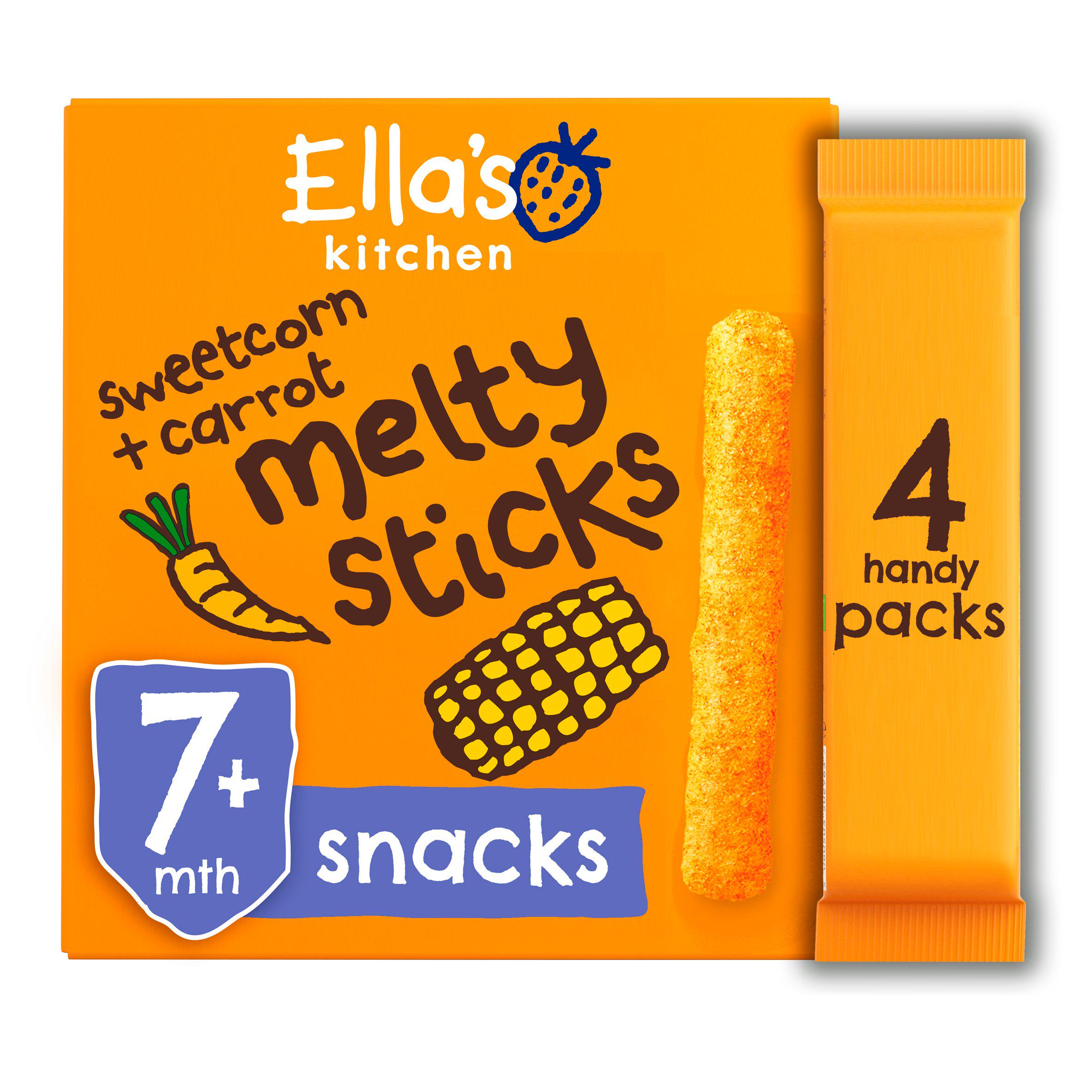 Ella's Kitchen Organic Sweetcorn & Carrot Melty Sticks Multipack Baby Snack 7+ Months 4x6g GOODS Sainsburys   