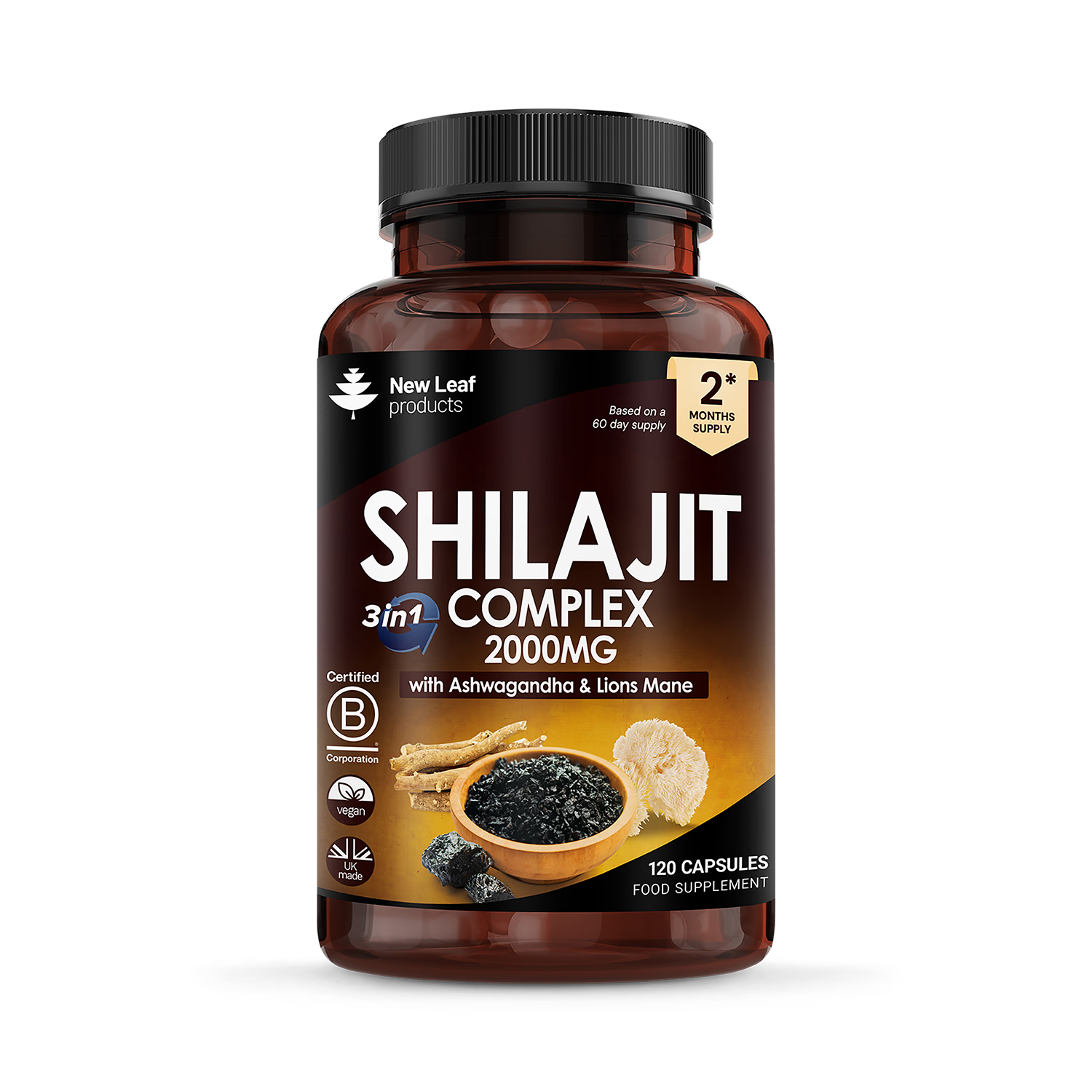 New Leaf Shilajit Complex food supplement 120 capsules, imported from the UK