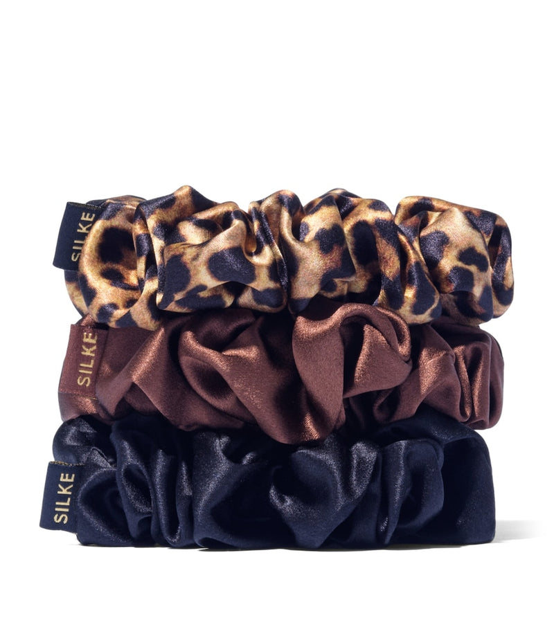 SILKE mulberry silk hair scrunchies set of 3 (British brand)