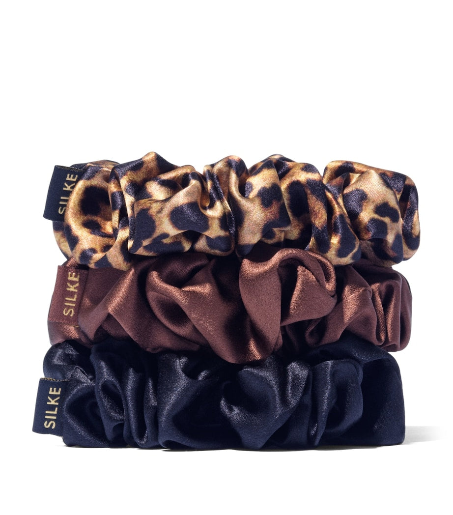 SILKE mulberry silk hair scrunchies set of 3 (British brand)