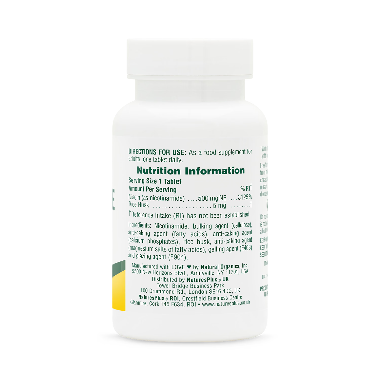 NaturesPlus nicotinamide 500mg tablets, UK version