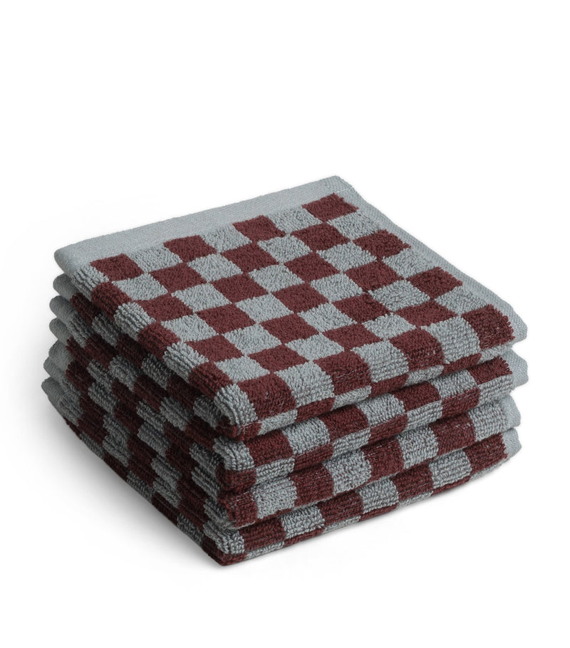 BAINA set of 4 organic cotton check pattern facecloths 30cm x 30cm - British product