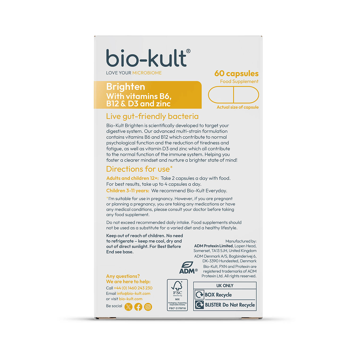 Advanced Multi-Action Probiotic Supplement with Vitamins B6, B12, D and Zinc 60 Capsules