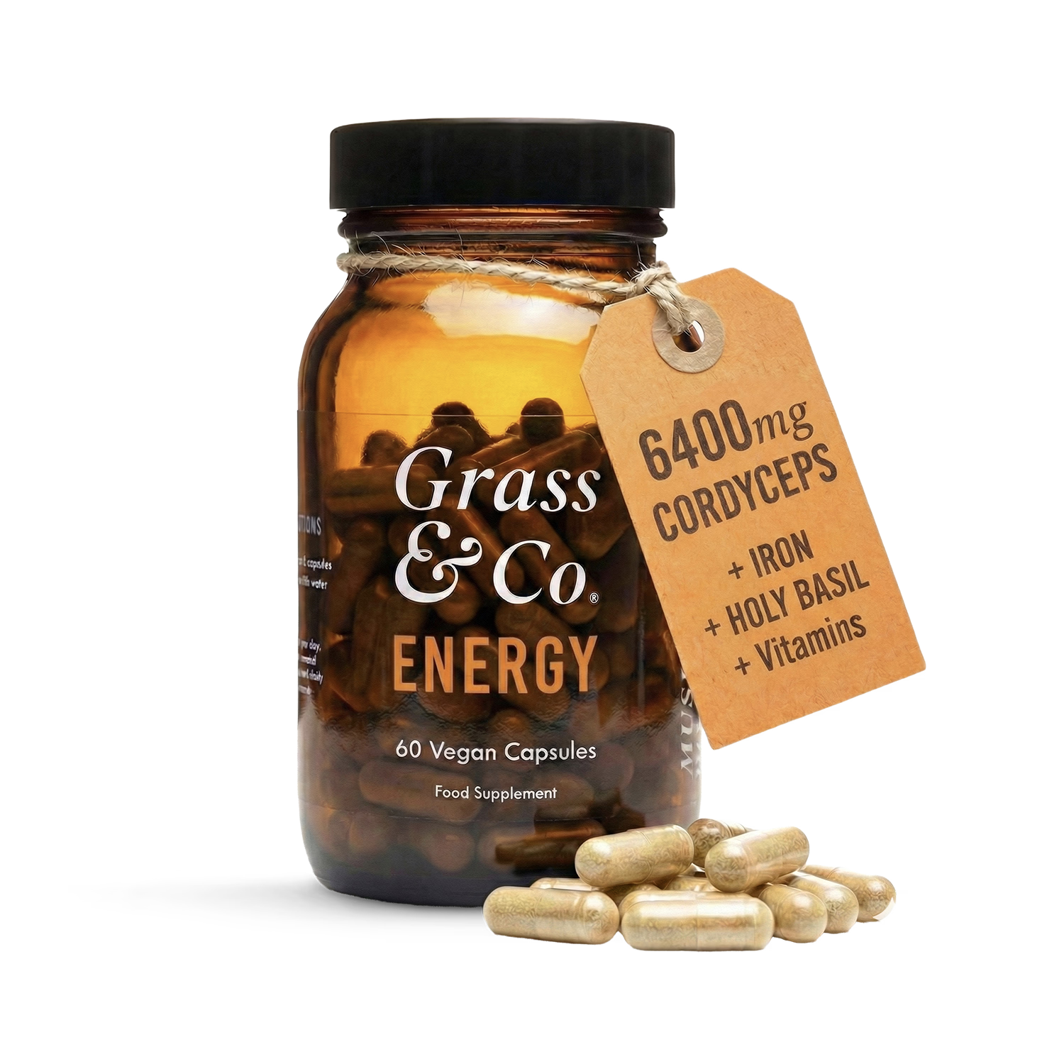 Grass & Co ENERGY Cordyceps mushroom supplement 60 capsules, imported from the UK