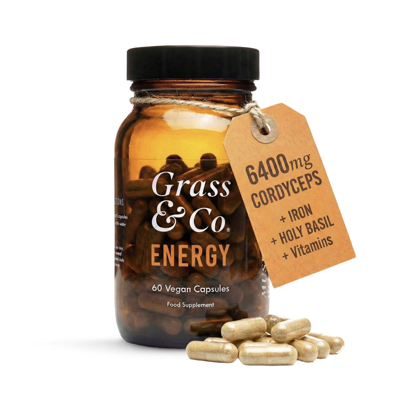 Grass & Co ENERGY Cordyceps mushroom supplement 60 capsules, imported from the UK