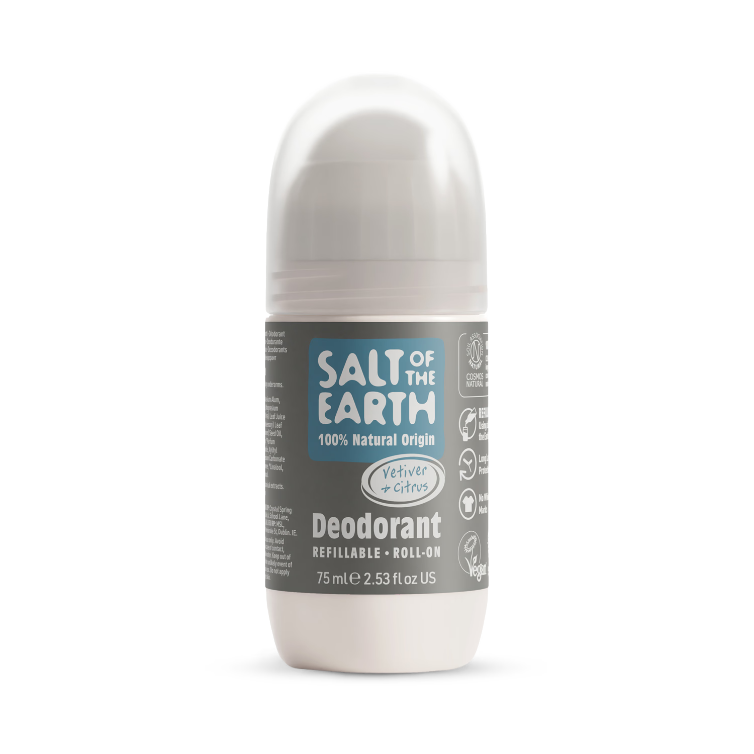 Salt Of The Earth roll-on deodorant vetiver citrus 75ml, imported from the UK