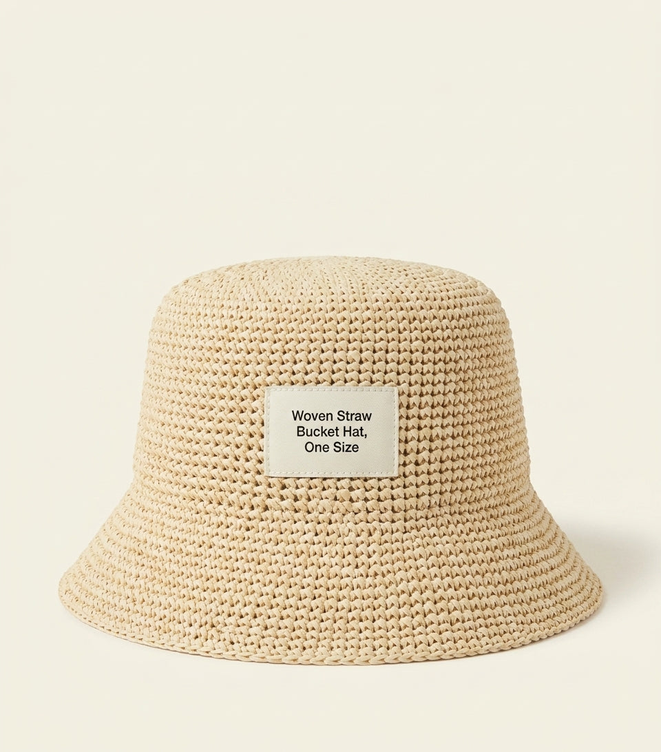 Burberry raffia-effect bucket hat with Knight Stamp, imported from the UK