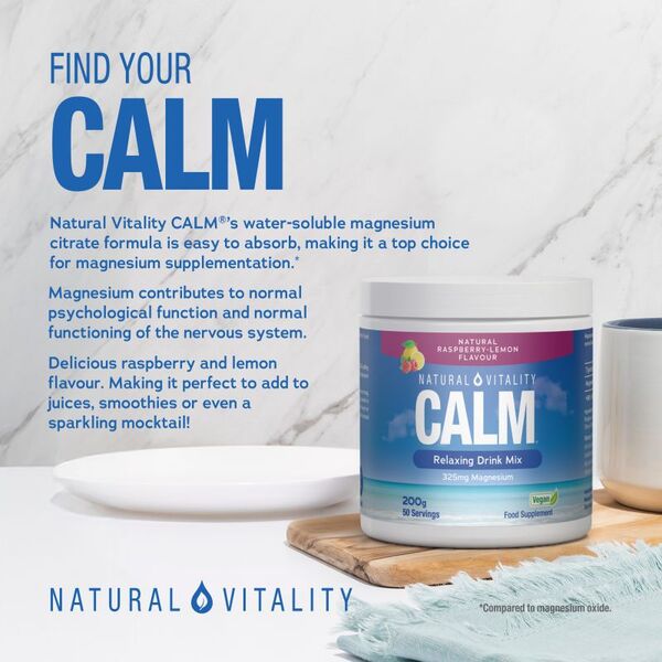 Natural Vitality magnesium drink mix raspberry lemon 200g, UK version