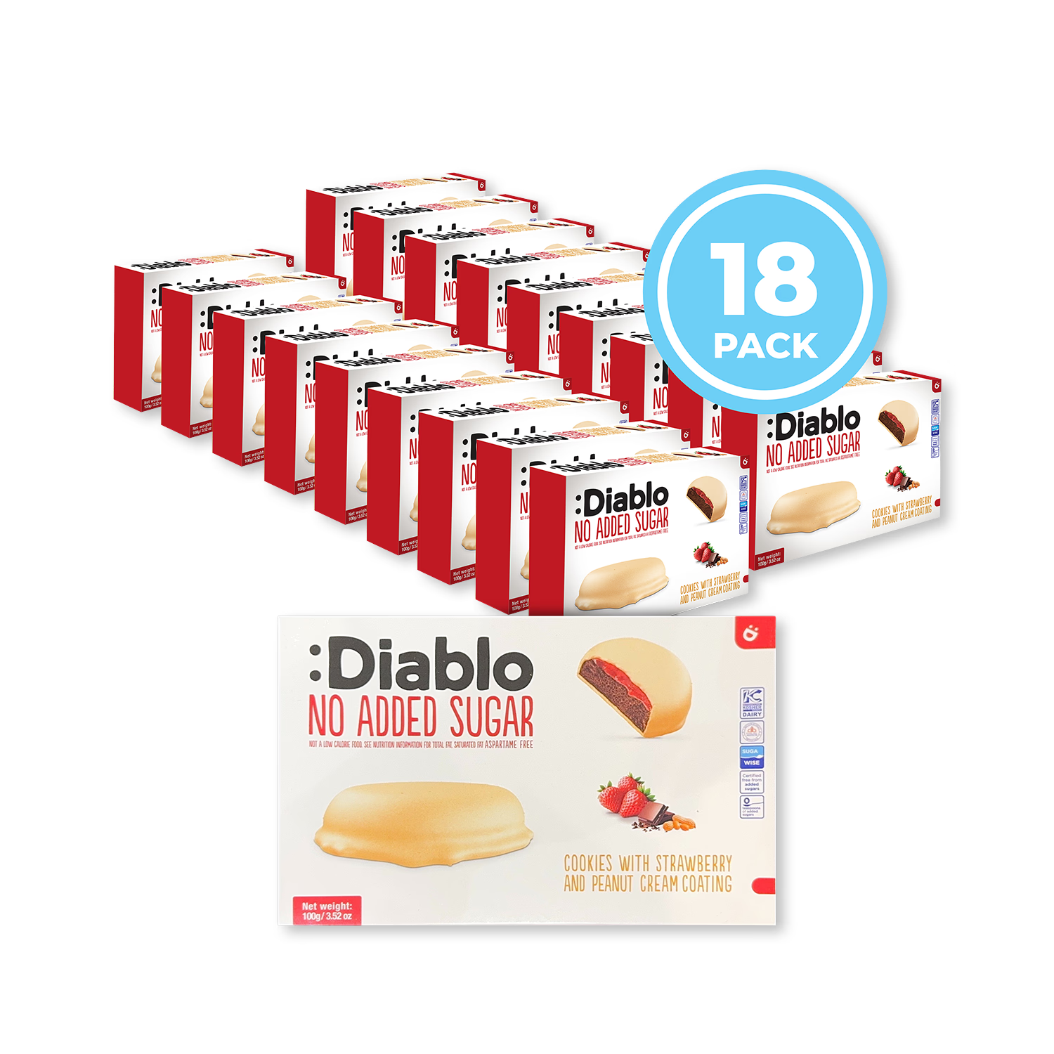 Diablo no added sugar cookies strawberry peanut 100g (British brand)