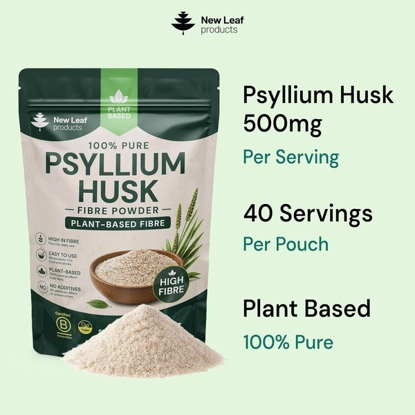 New Leaf psyllium husk powder high strength 5000mg, imported from the UK