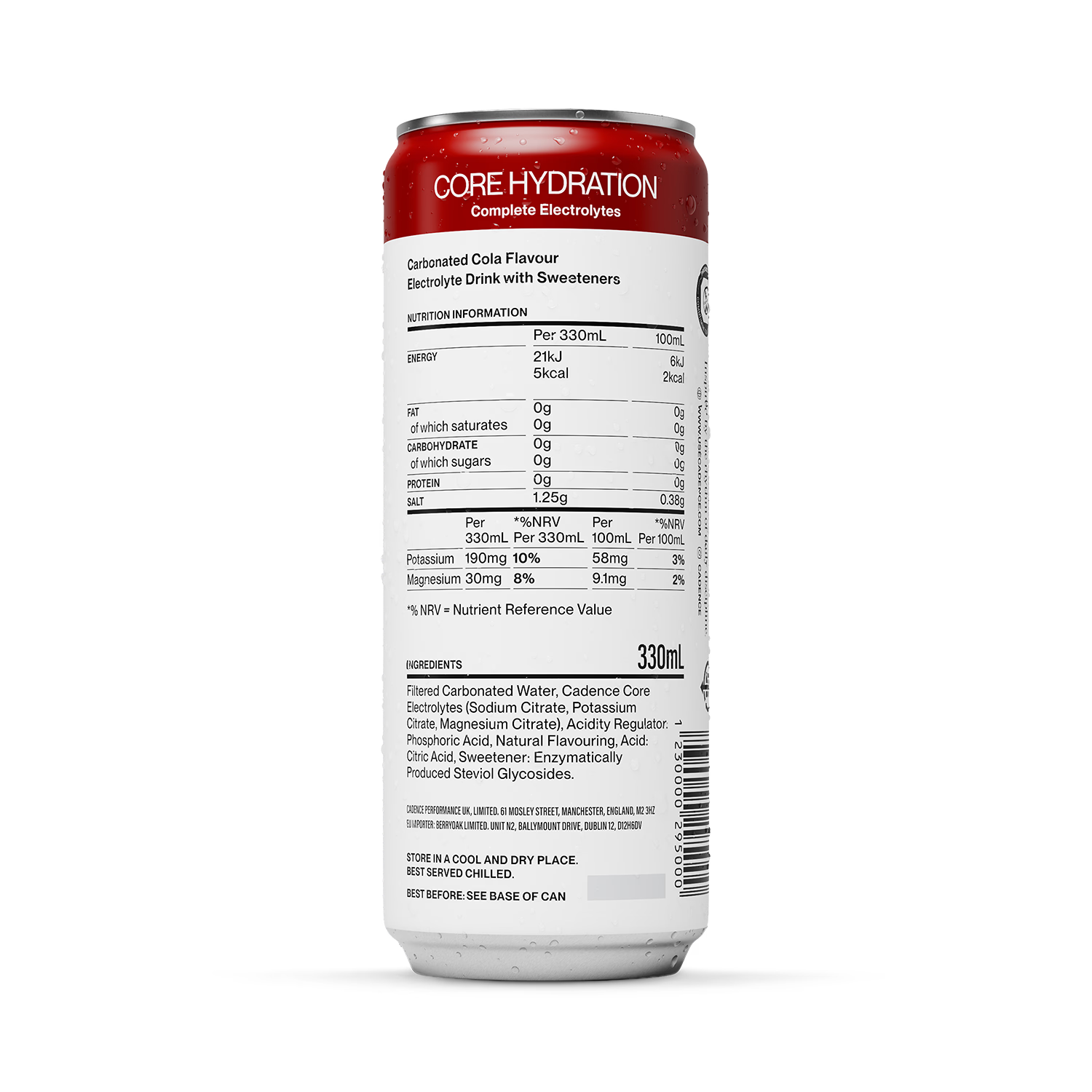 Cadence Core Hydration Sugar Free Cola 330ml, UK version