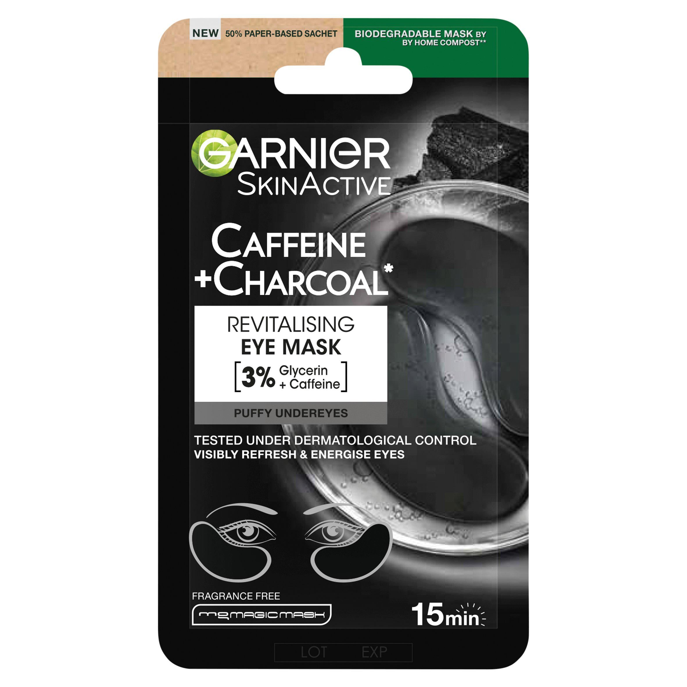 Garnier Depuffing Eye Mask with Bamboo Charcoal For Puffy Eyes All Skin Types 5g GOODS Sainsburys   