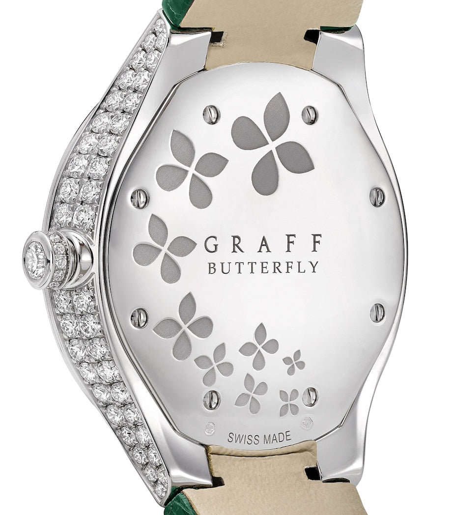 Graff white gold butterfly watch 33mm diamonds emeralds - British product