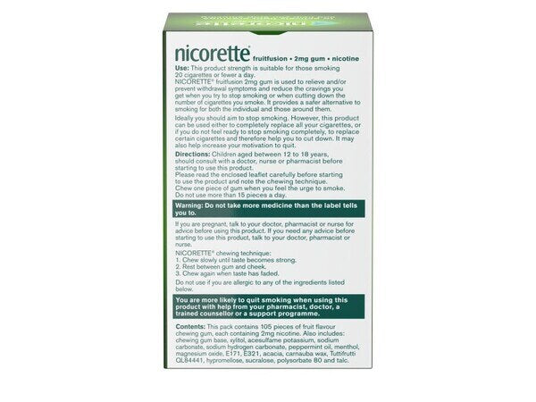 Nicorette® Fruitfusion 2mg Nicotine Gum 105s (Stop Smoking) GOODS Superdrug   