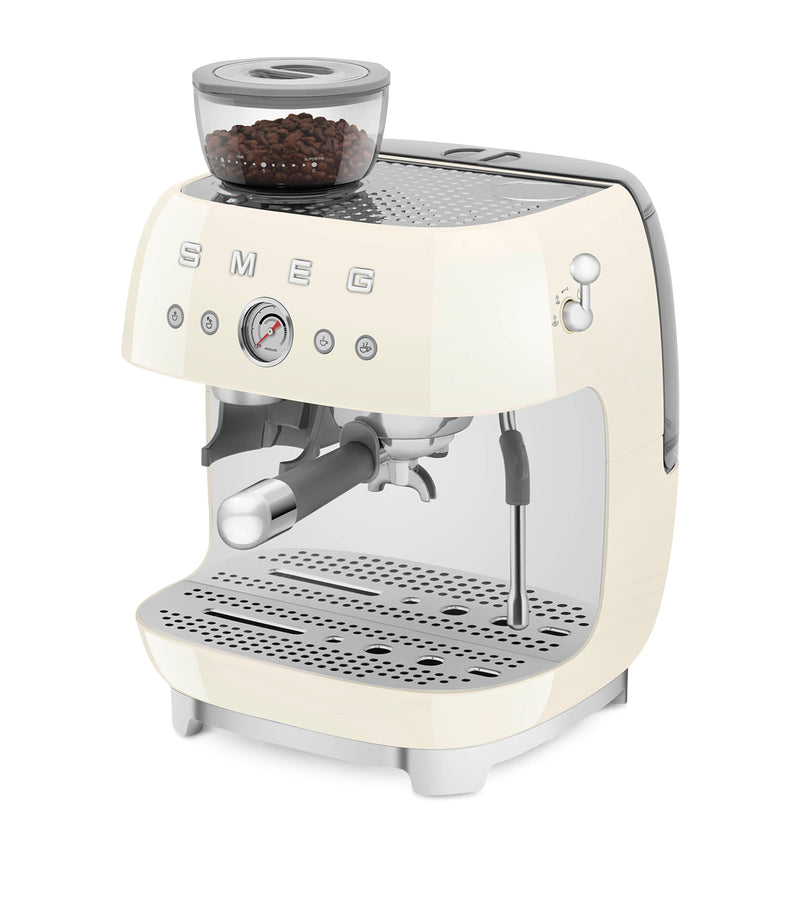 Smeg espresso coffee machine with grinder, retro design - British product