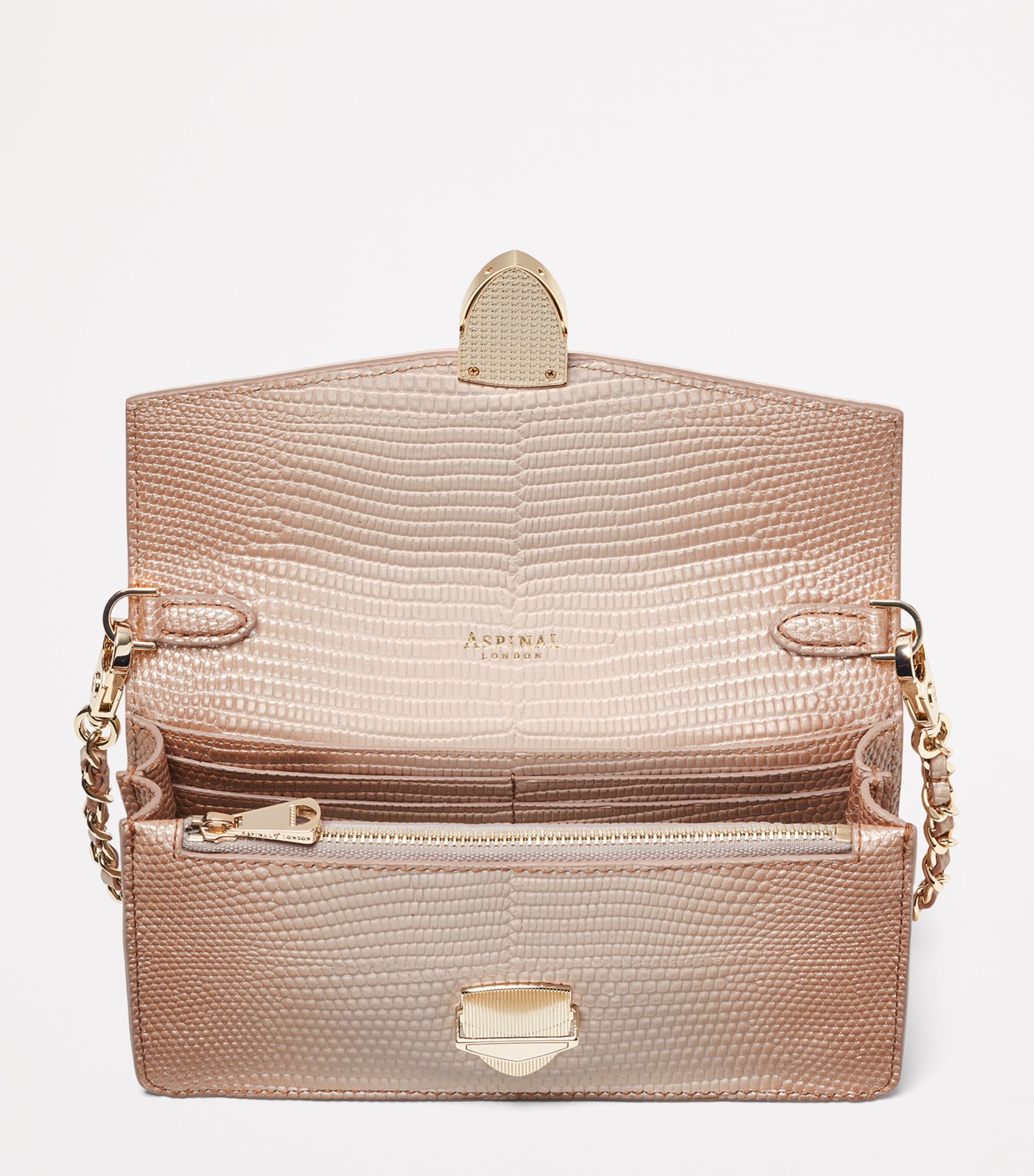 Aspinal of London Mayfair clutch bag metallic lizard-effect leather, UK version