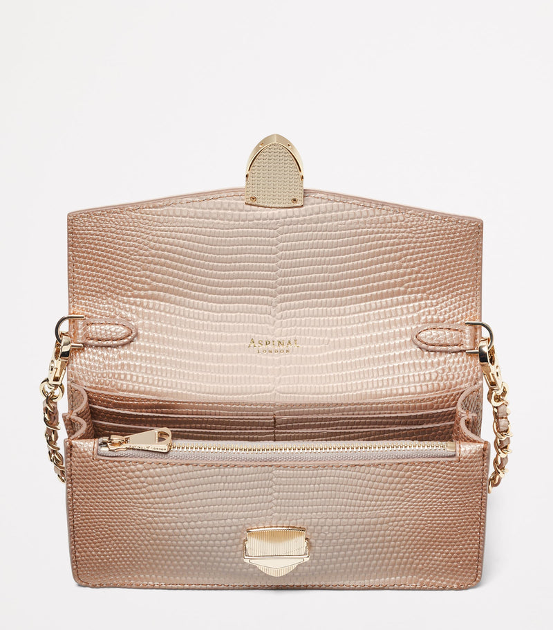 Aspinal of London Mayfair clutch bag metallic lizard-effect leather, UK version