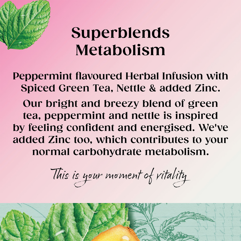 Twinings Superblends Metabolism Peppermint Herbal Tea Bags 20 (British brand)