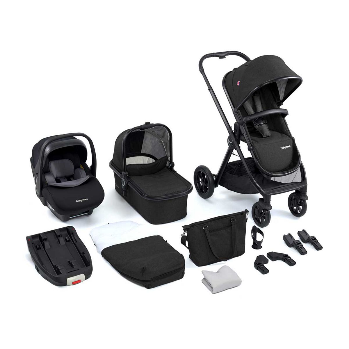 Babymore Memore V2 Travel System 13 Piece Pecan i-Size – Black GOODS Boots   