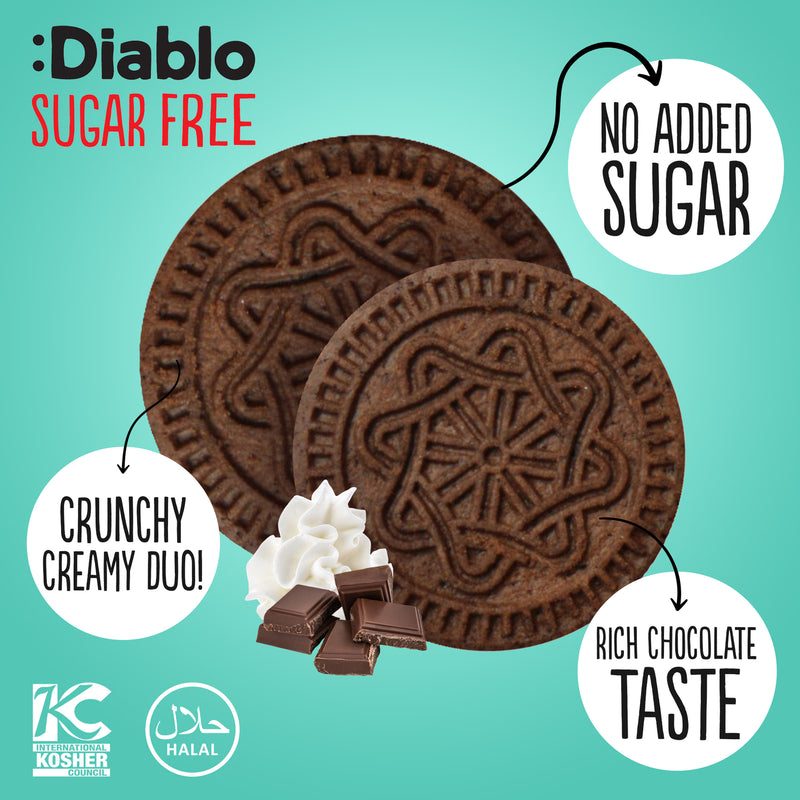 Diablo sugar-free extra dark cocoa sandwich cookies 44g - British product