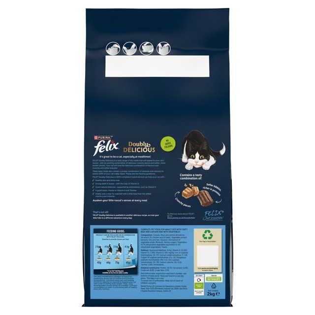 Felix Doubly Delicious Beef Chicken & Vegetables Dry Cat Food   2kg