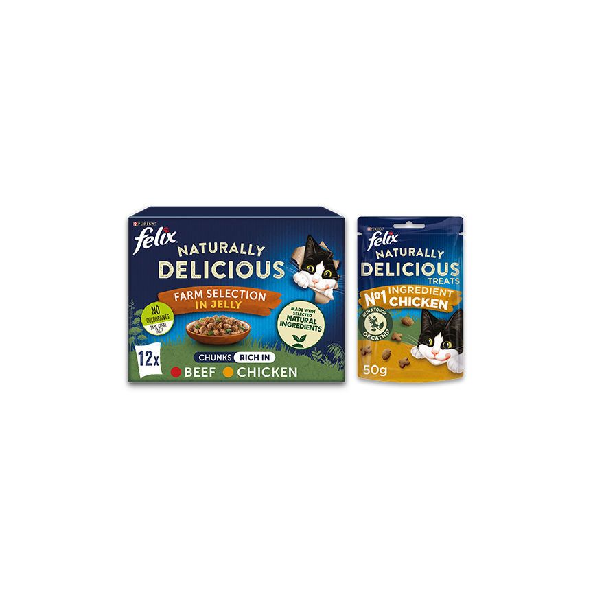 Felix Naturally Delicious Farm Selection in Jelly Wet Cat Food 12 Pack &amp;amp; Cat Treats