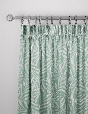 Fern Pencil Pleat Blackout Curtains - Mint, W135Cm Drop 137Cm