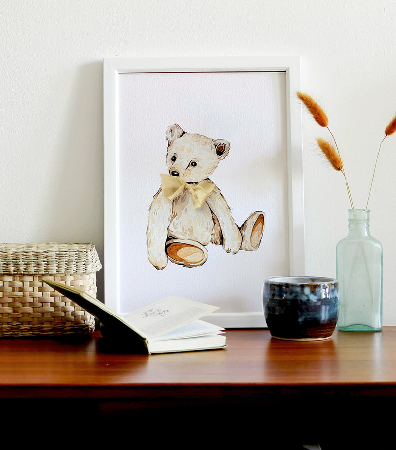 Sophie Brabbins Teddy Bear with Ribbon A4 art print (British brand)