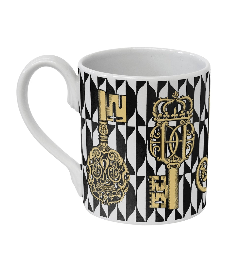 Fornasetti monochrome mug with Chiavi keys and Losanghe print, 9cm x 7cm - British product