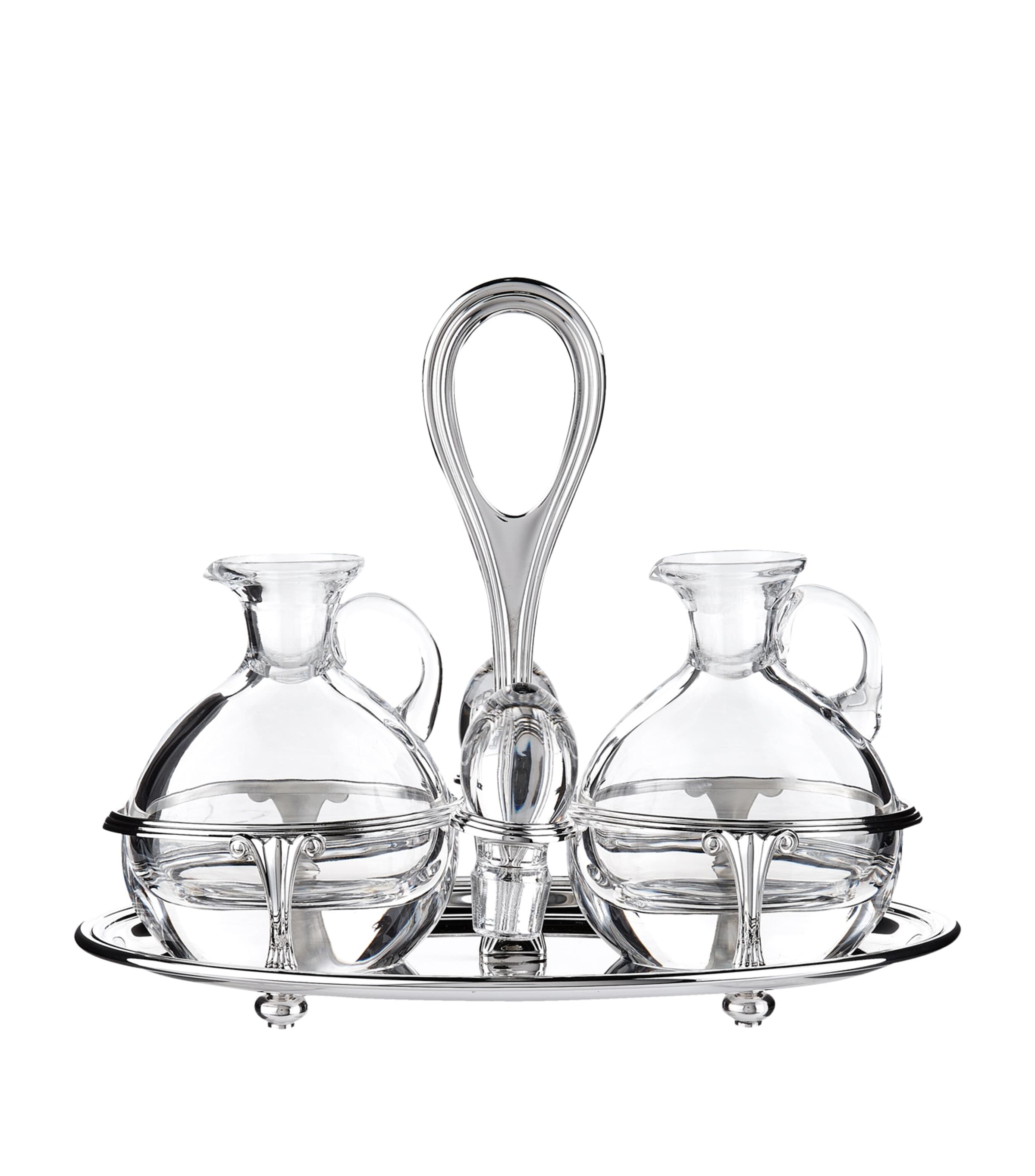 Oval Silver-Plated Cruet Set for Oils and Dressings