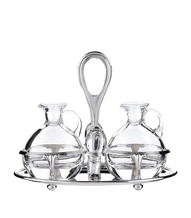 Oval Silver-Plated Cruet Set for Oils and Dressings