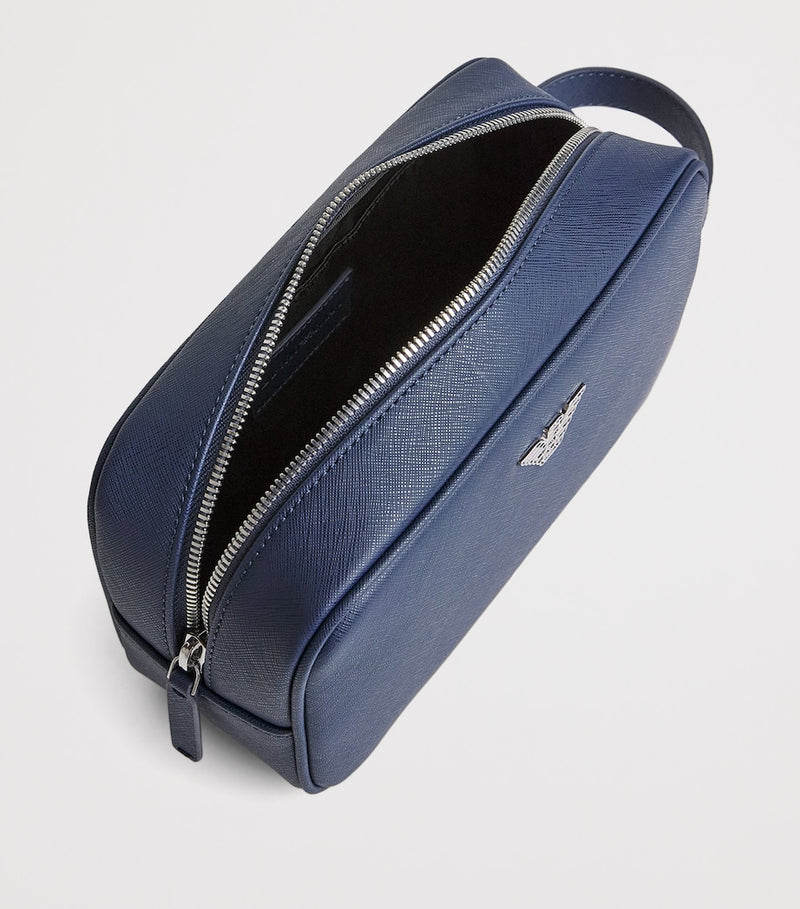 Emporio Armani regenerated Saffiano Eagle wash bag, UK version