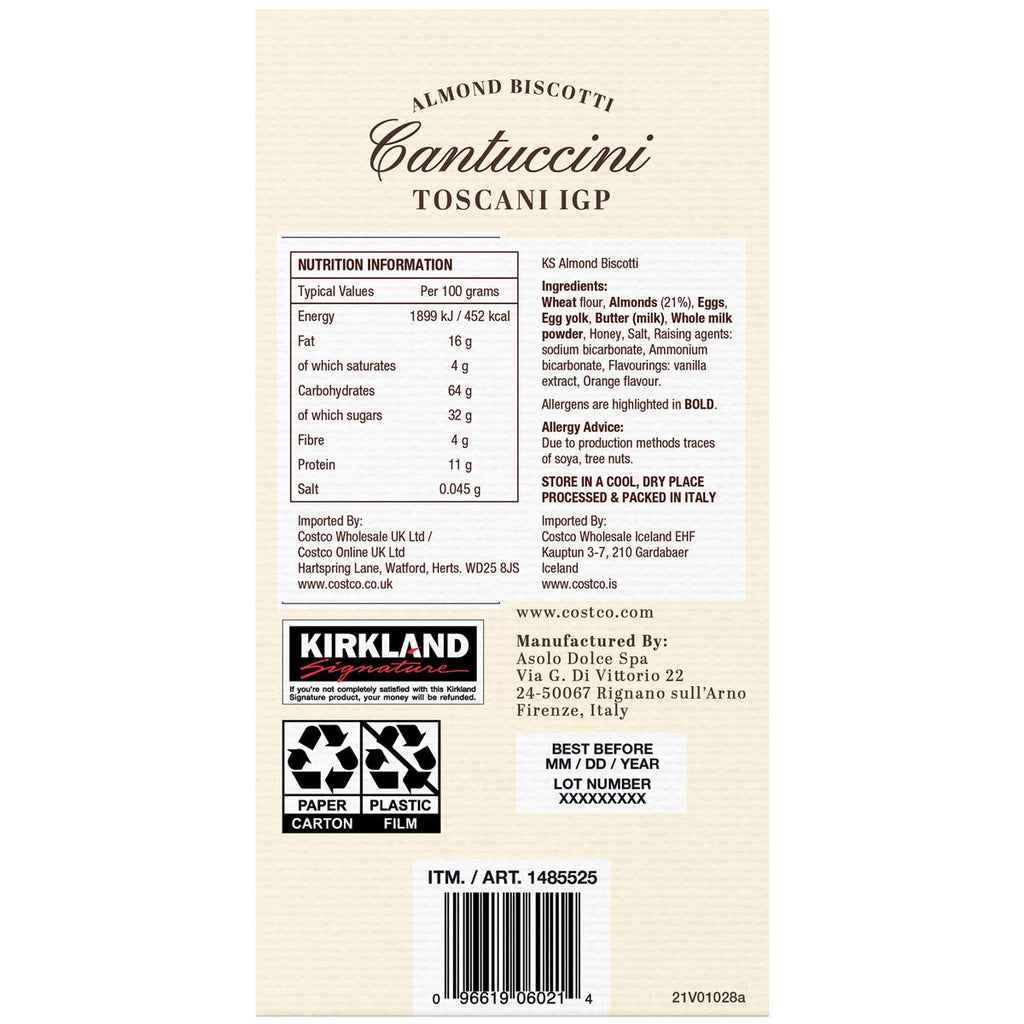 Kirkland Signature Cantuccini Toscani IGP Almond Biscotti, 1kg