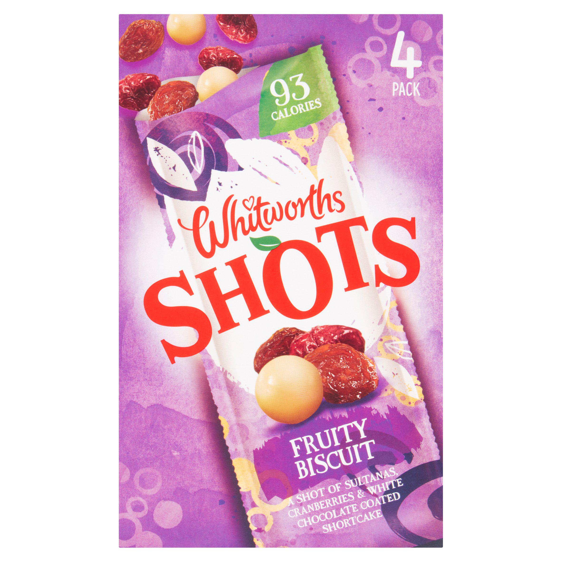 Whitworths Shots 4 Snack Pack Fruity Biscuit 4x25g GOODS Sainsburys   