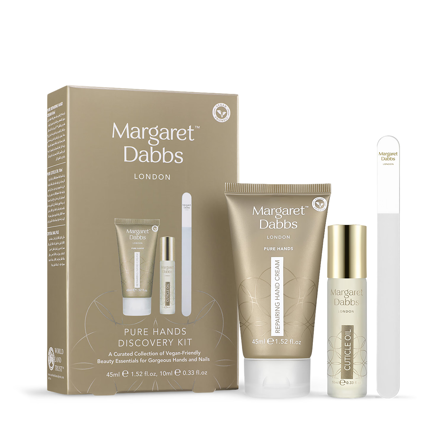 Margaret Dabbs London PURE Hands gift set with cuticle oil and hand cream, imported from the UK