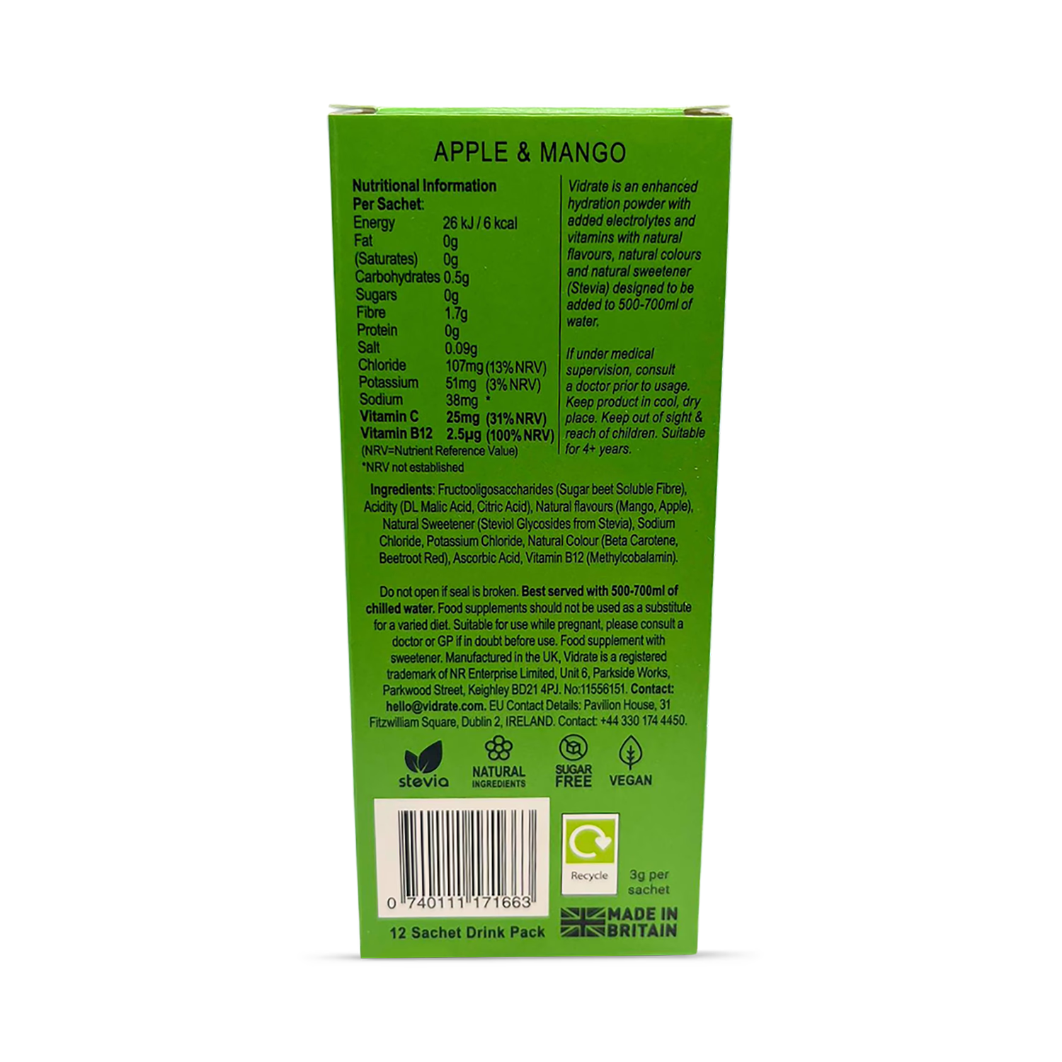 Vidrate hydration sachets Apple & Mango 12-pack - British product