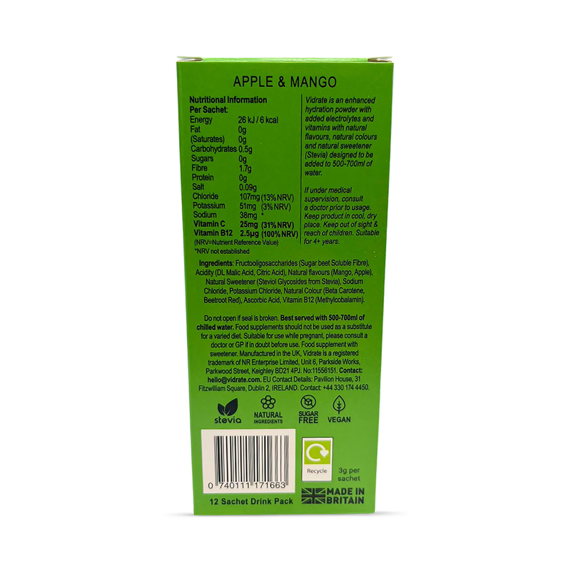 Vidrate hydration sachets Apple & Mango 12-pack - British product