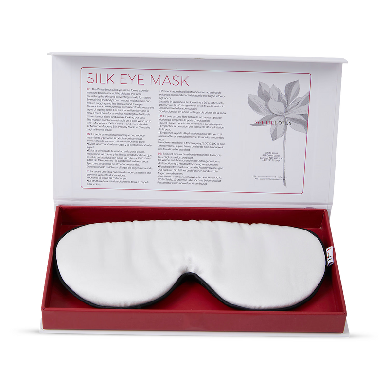 White Lotus Beauty 100% mulberry silk sleep mask 19 momme, imported from the UK