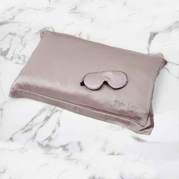 White Lotus silk pillowcase and eye mask, imported from the UK