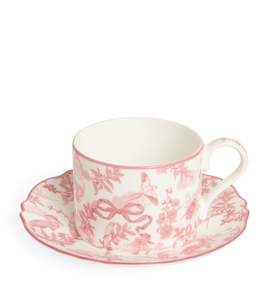 Harrods bone china teacup saucer set toile pattern UK version