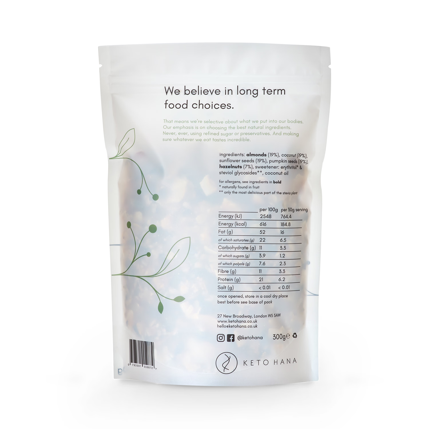 Keto Hana coconut almond granola 300g, UK version