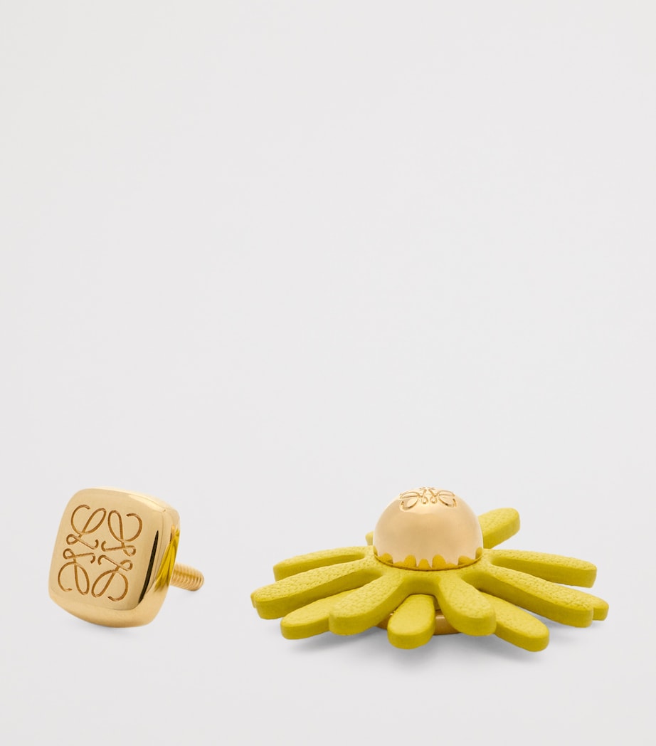 LOEWE leather-trim flower pin 1cm x 2.5cm, imported from the UK