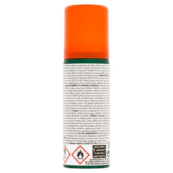 Superdrug Buzz Off extra strength insect repellent aerosol (British brand)