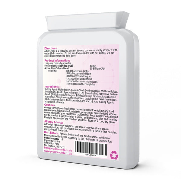 Pharmanostix PharmaFlora 10 Billion CFU probiotic capsules (British brand)