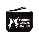 Organic cotton cosmetic pouch with anti-animal-testing slogan, UK version