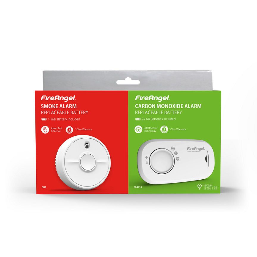 Fire Angel Optical Smoke Alarm + CO Alarm with 1 Year Replaceable Batteries - Twin Pack